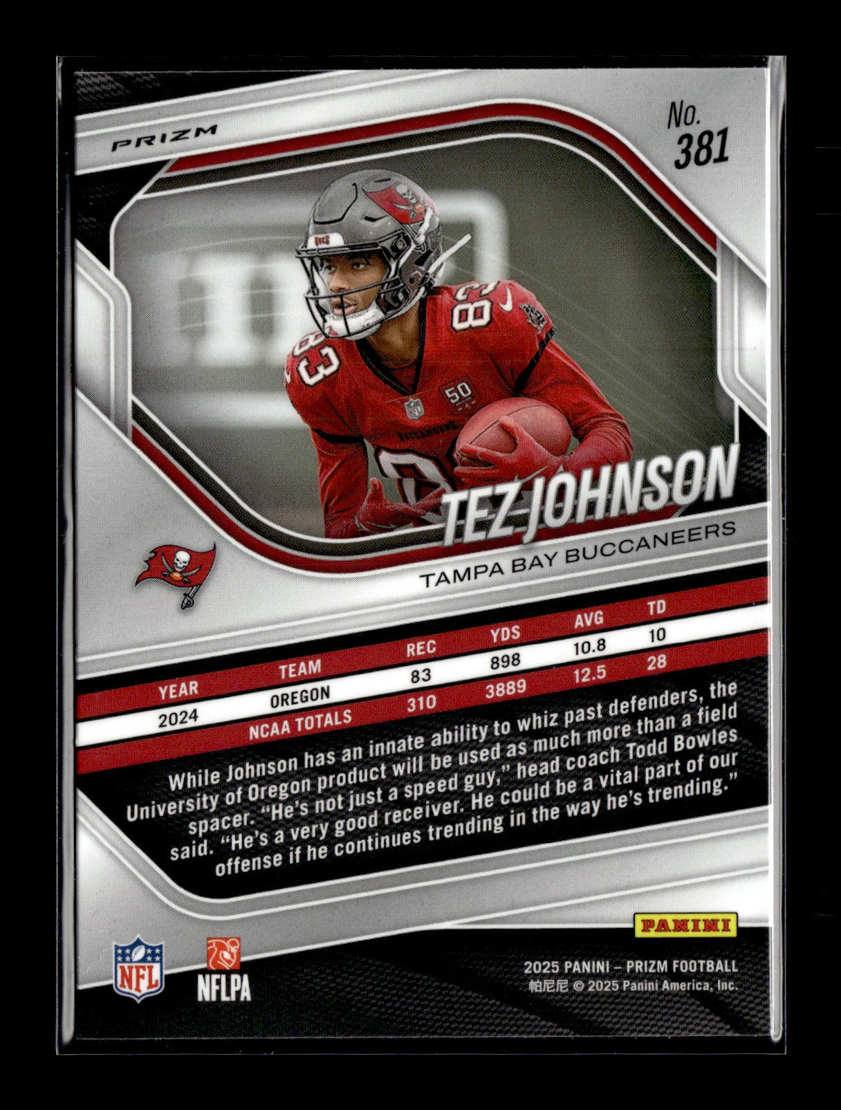 2025 Panini Prizm Tez Johnson #381 Silver Tampa Bay Buccaneers