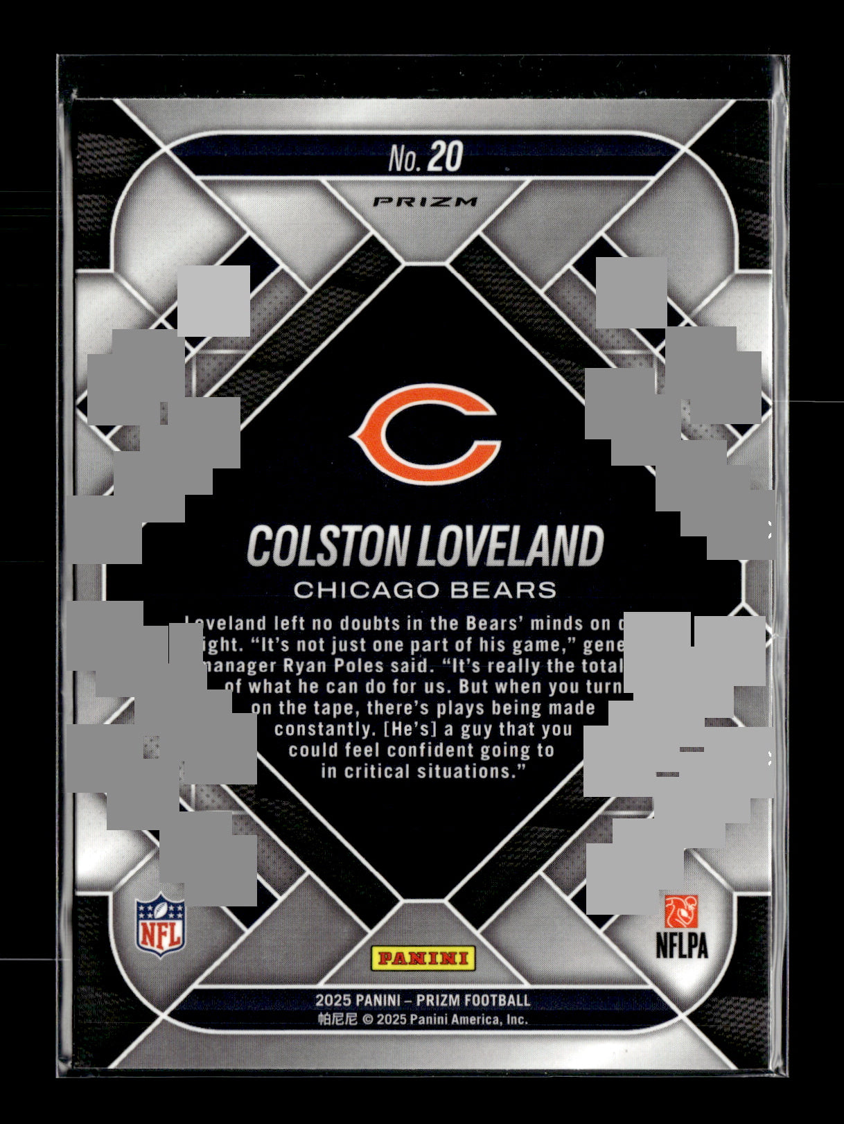 2025 Panini Prizm Colston Loveland #20 Emergent Silver Chicago Bears