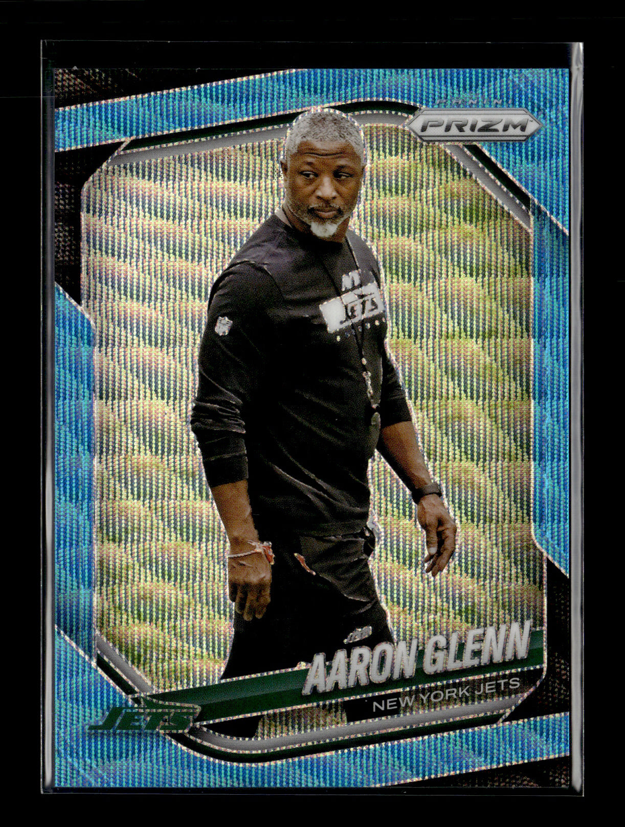2025 Panini Prizm Aaron Glenn #47 Blue Wave #/230 New York Jets