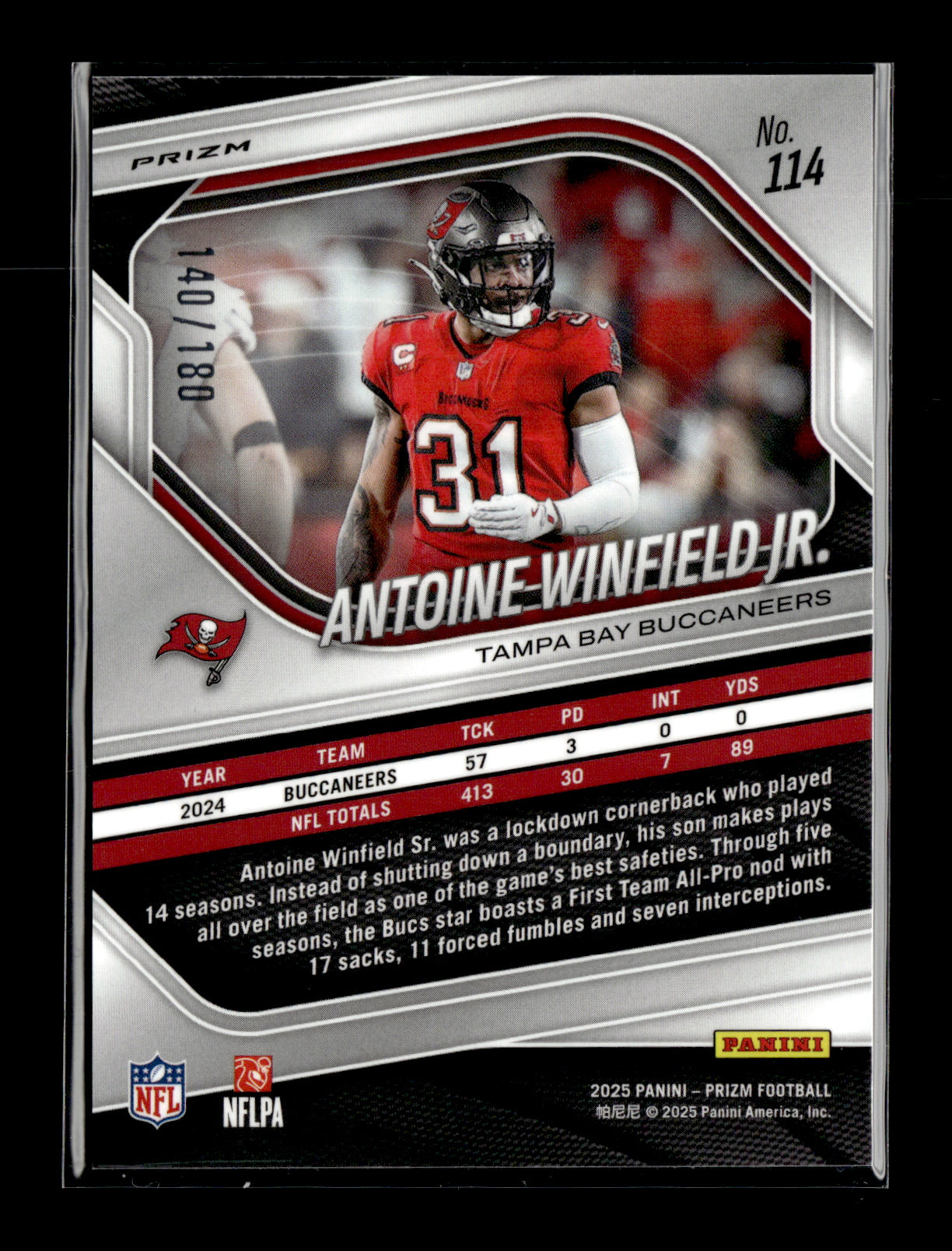 2025 Panini Prizm Antoine Winfield Jr. #114 Pigskin #/180 Tampa Bay Buccaneers