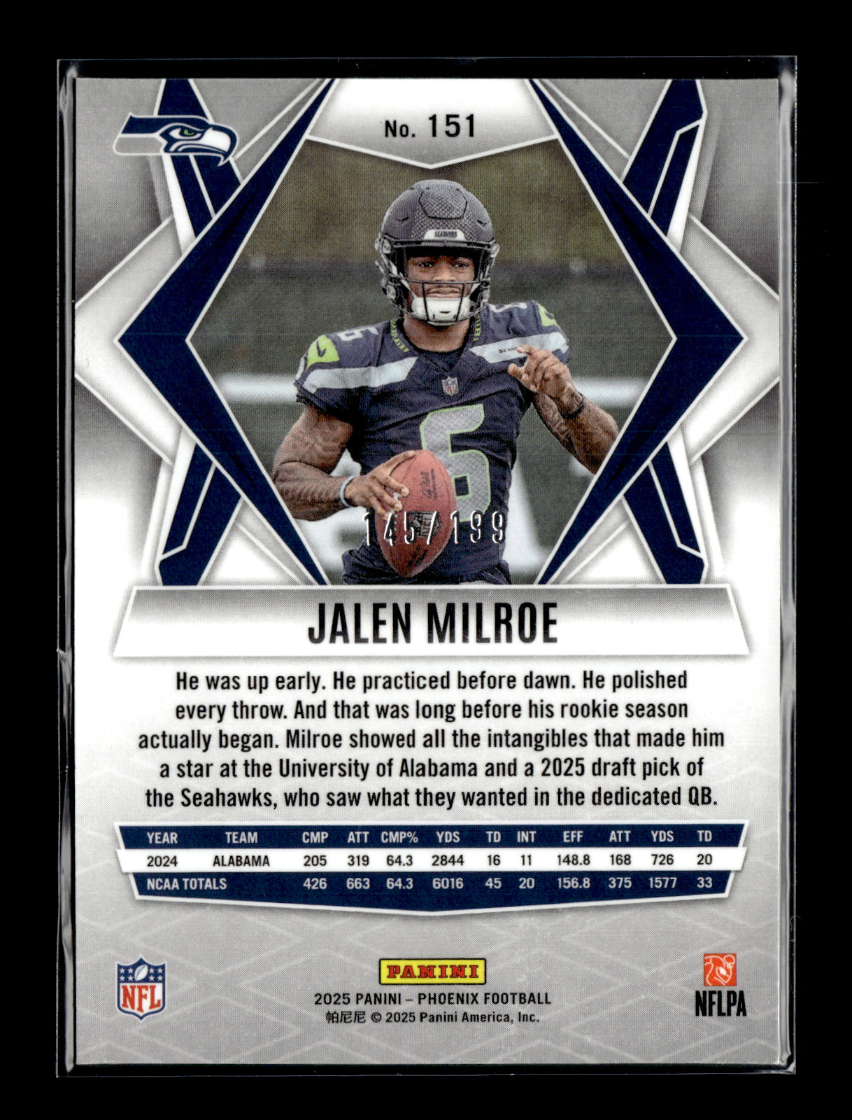 2025 Panini Phoenix Jalen Milroe #151 Wave Prizm #/199 Seattle Seahawks