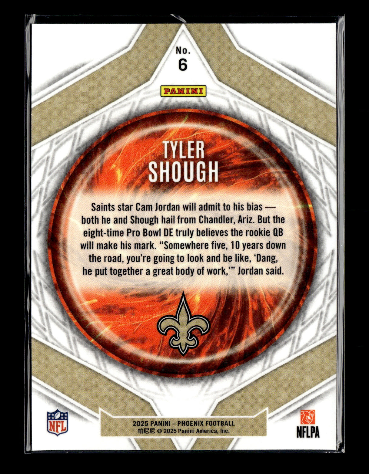 2025 Panini Phoenix Tyler Shough #6 Paragon New Orleans Saints
