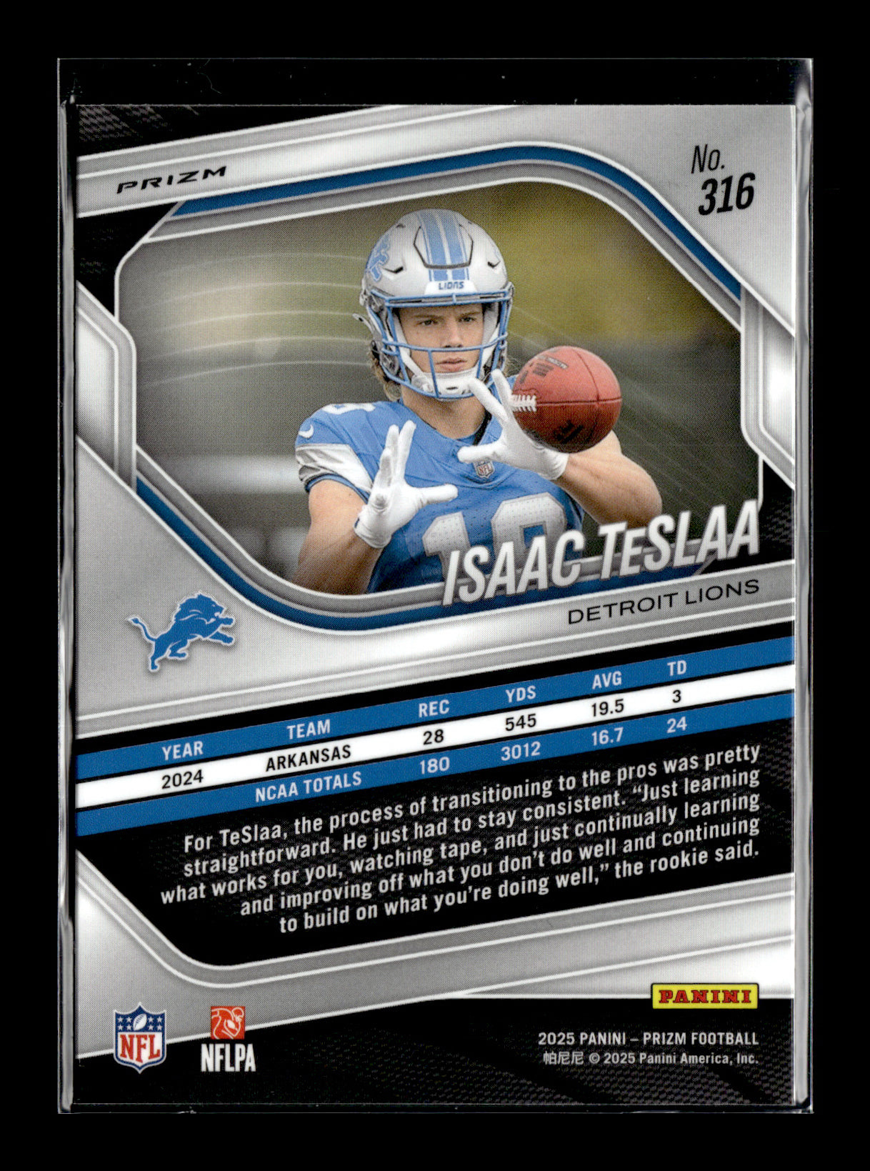 2025 Panini Prizm Isaac TeSlaa #316 Silver Detroit Lions