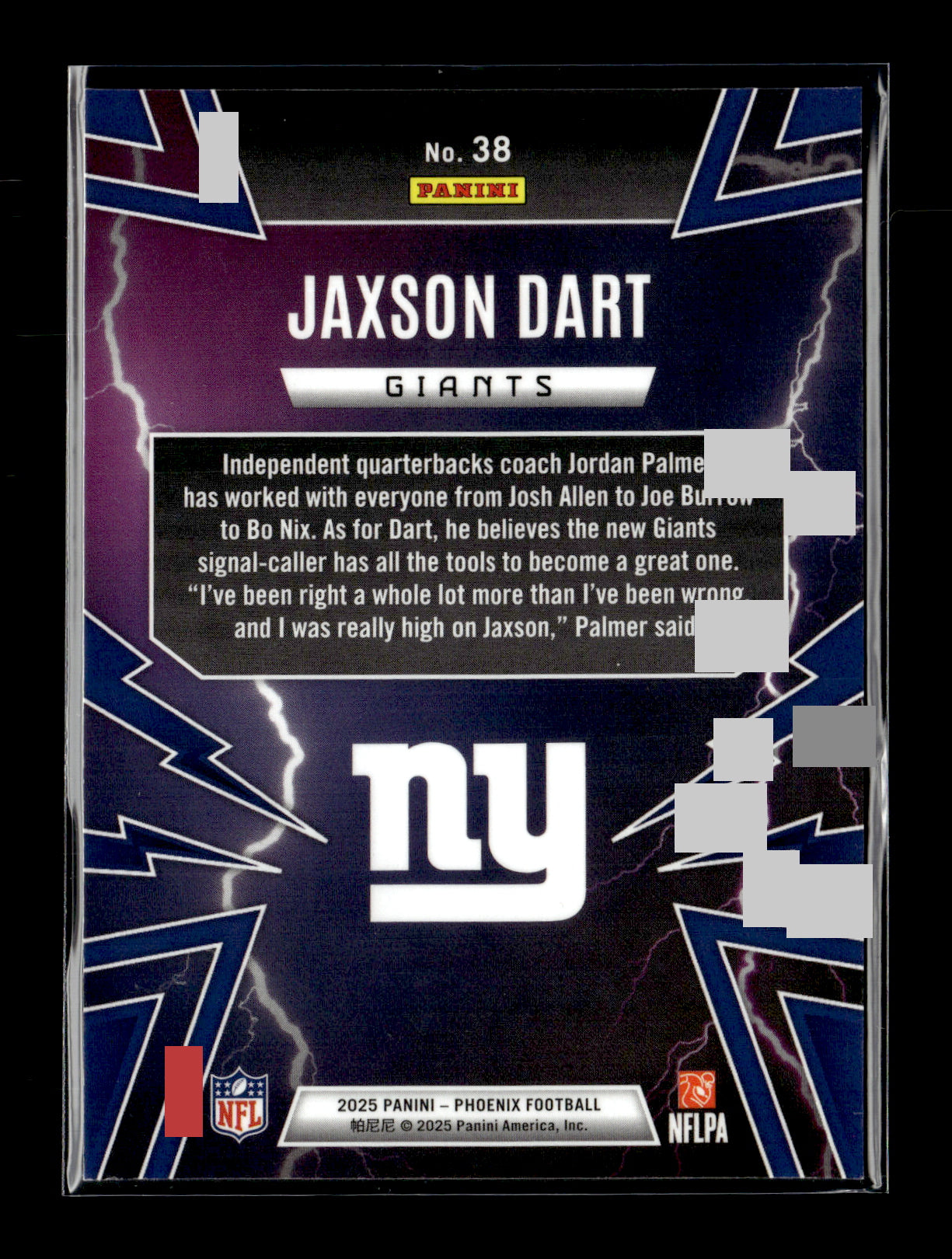 2025 Panini Phoenix Jaxson Dart #38 Thunderbirds New York Giants