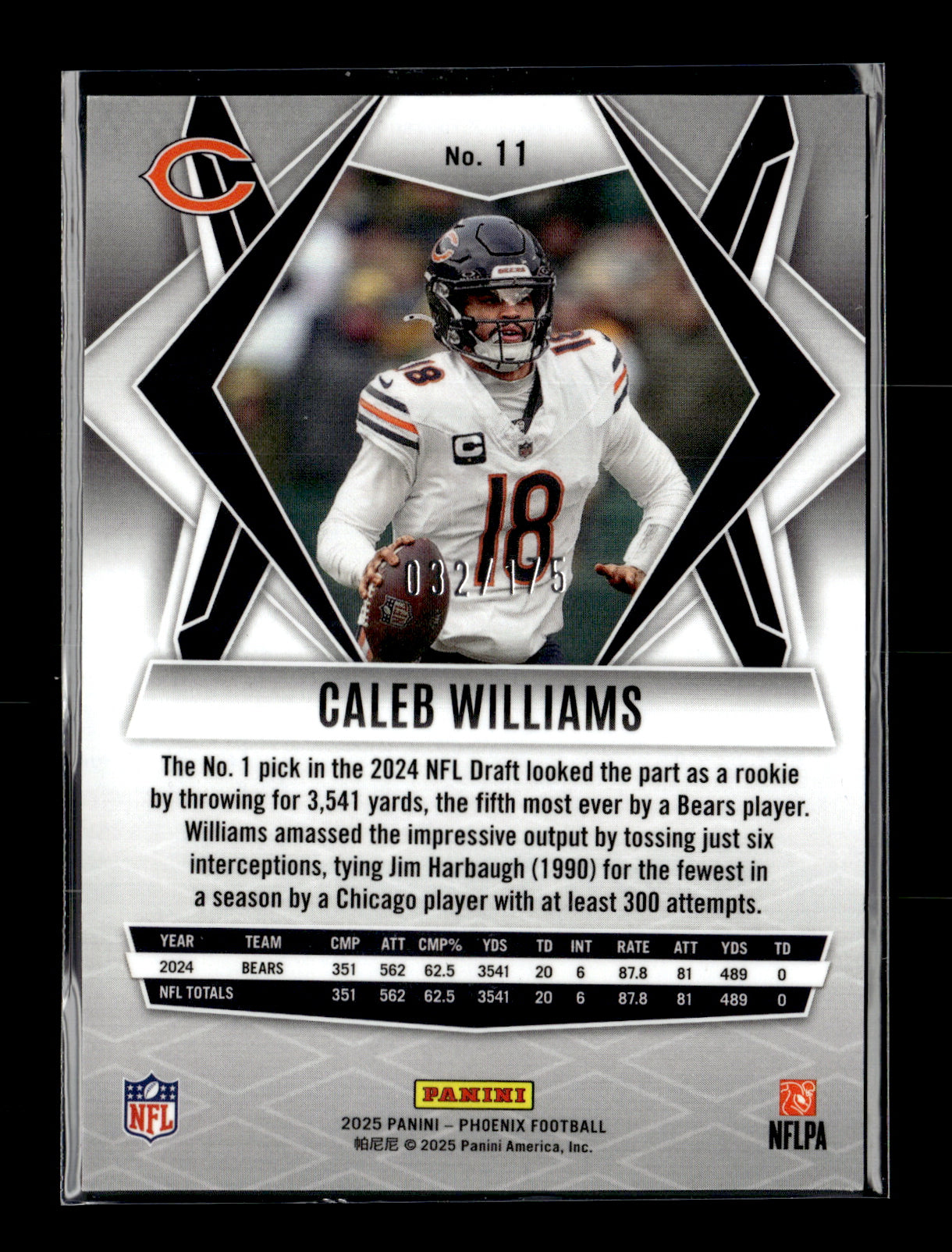 2025 Panini Phoenix Caleb Williams #11 Teal Lava Prizm #/175 Chicago Bears