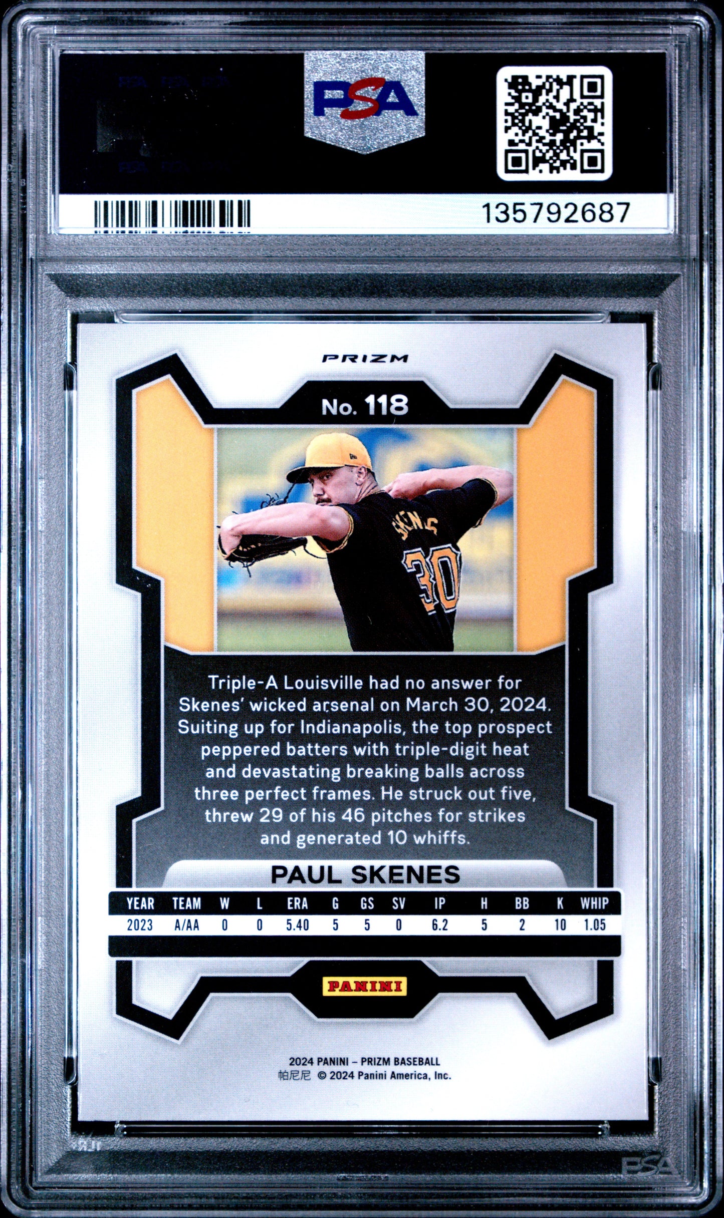 2024 Panini Prizm Paul Skenes #118 Blue Ice PSA 9