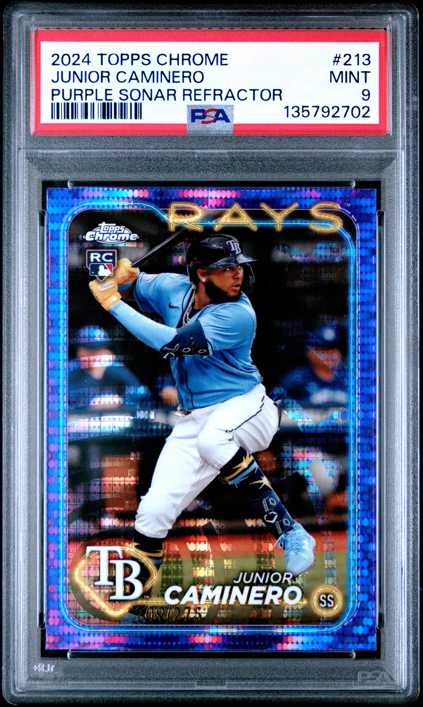 2024 Topps Chrome Junior Caminero #213 Purple Sonar Refractor PSA 9