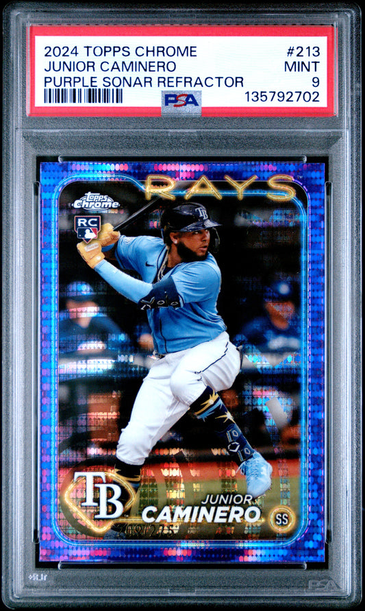 2024 Topps Chrome Junior Caminero #213 Purple Sonar Refractor PSA 9
