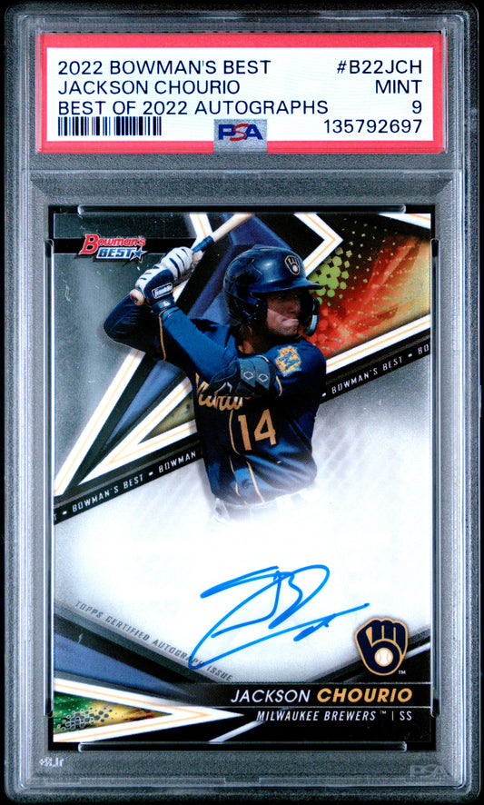 2022 Bowman'S Best Best Of 2022 Autographs Jackson Chourio #B22JCH Best Of 2022 Autographs PSA 9