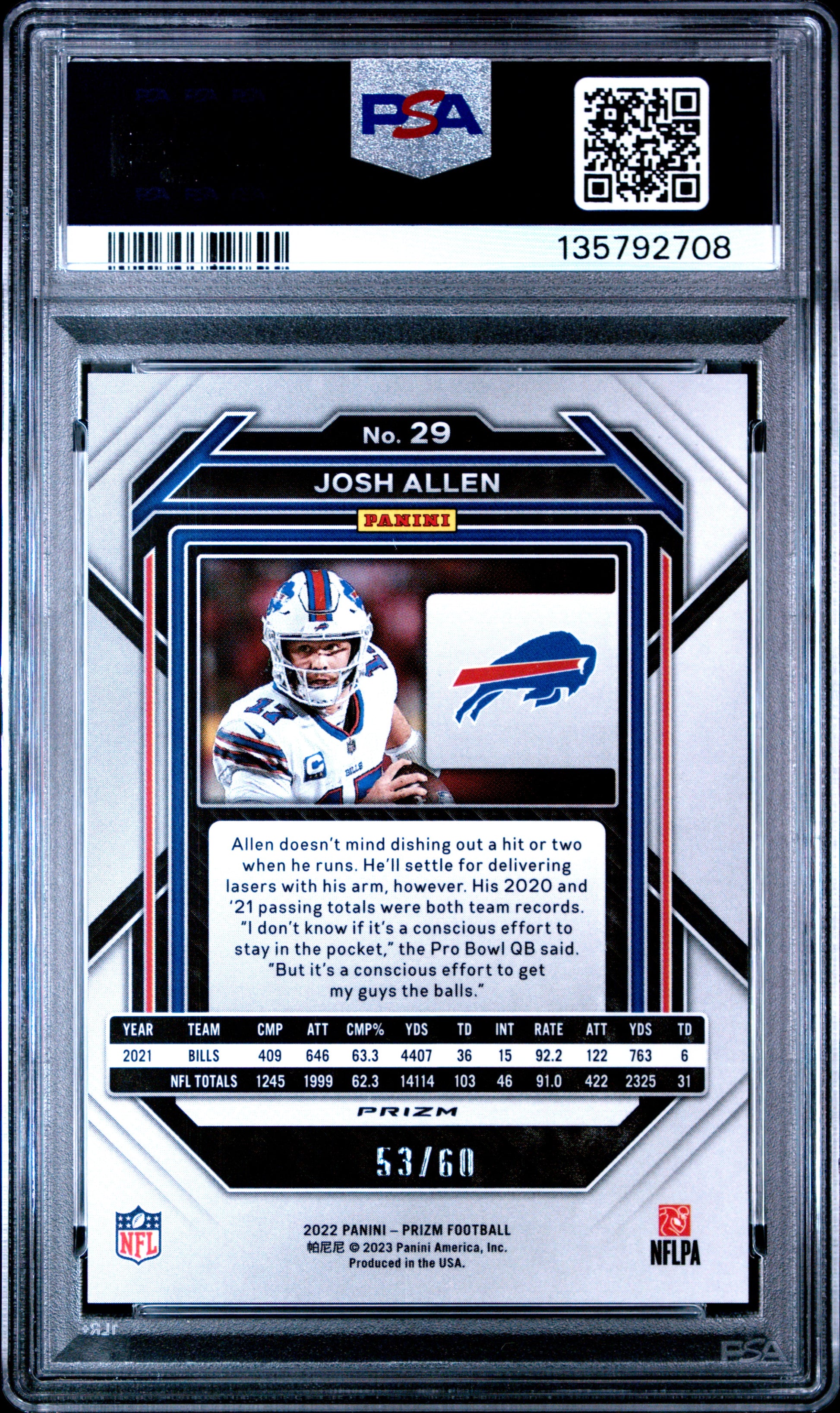 2022 Panini Prizm Josh Allen #29 Orange Wave PSA 8