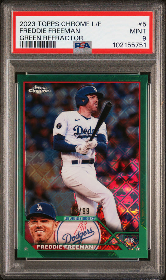 2023 Topps Chrome Logofractor Edition Freddie Freeman #5 Green Refractor PSA 9