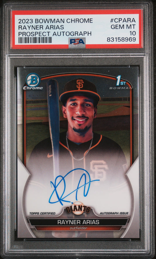 2023 Bowman Chrome Prospect Autographs Rayner Arias #CPARA Prospect Autograph PSA 10