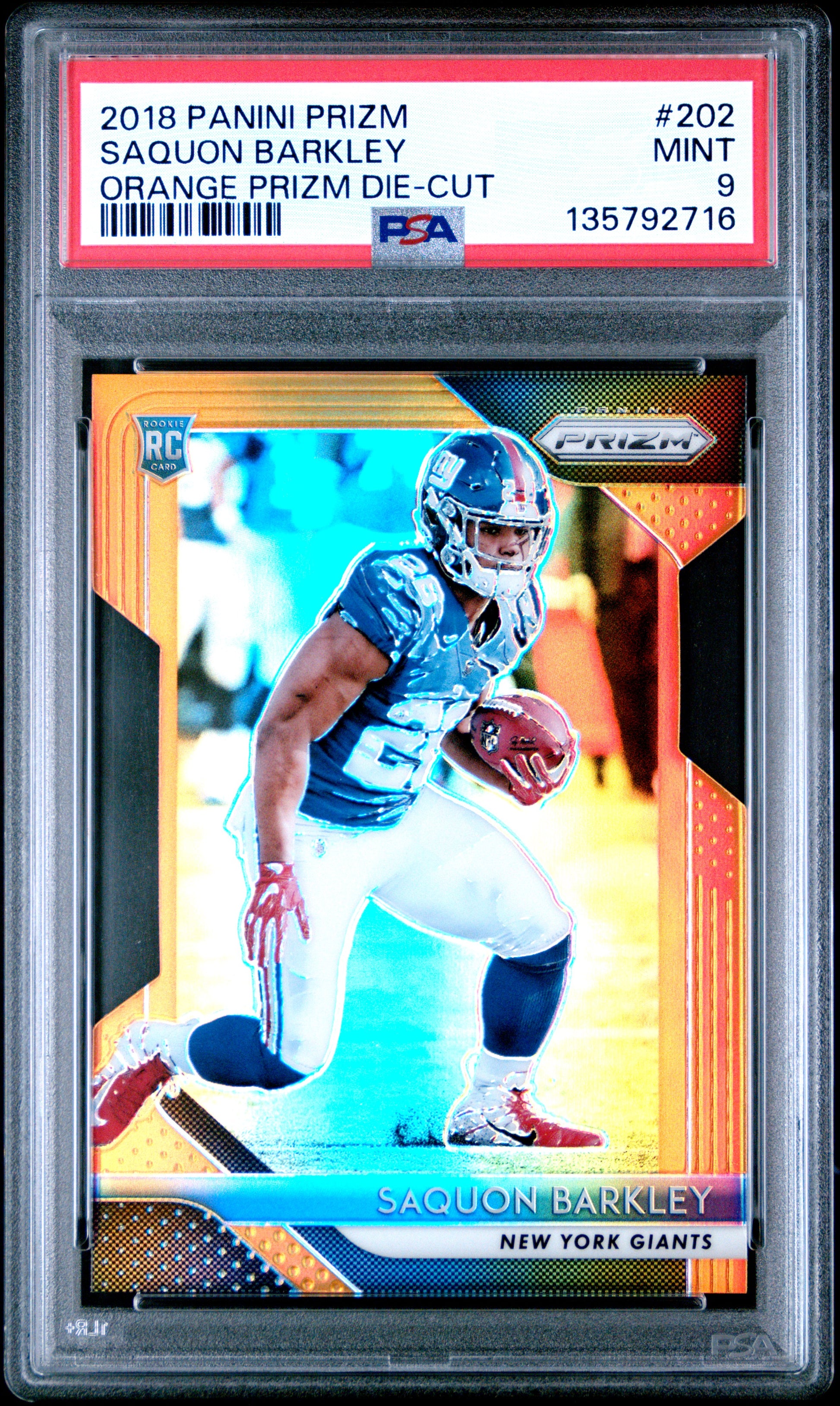 2018 Panini Prizm Saquon Barkley #202 Orange Prizm Die-Cut PSA 9
