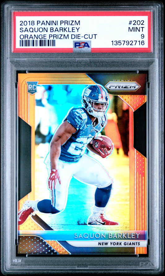 2018 Panini Prizm Saquon Barkley #202 Orange Prizm Die-Cut PSA 9