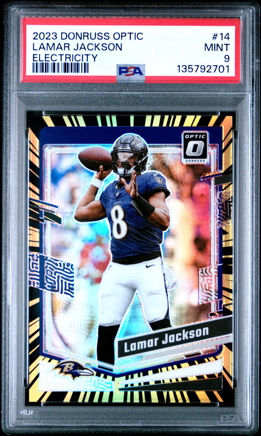 2023 Panini Donruss Optic Lamar Jackson #14 Electricity PSA 9