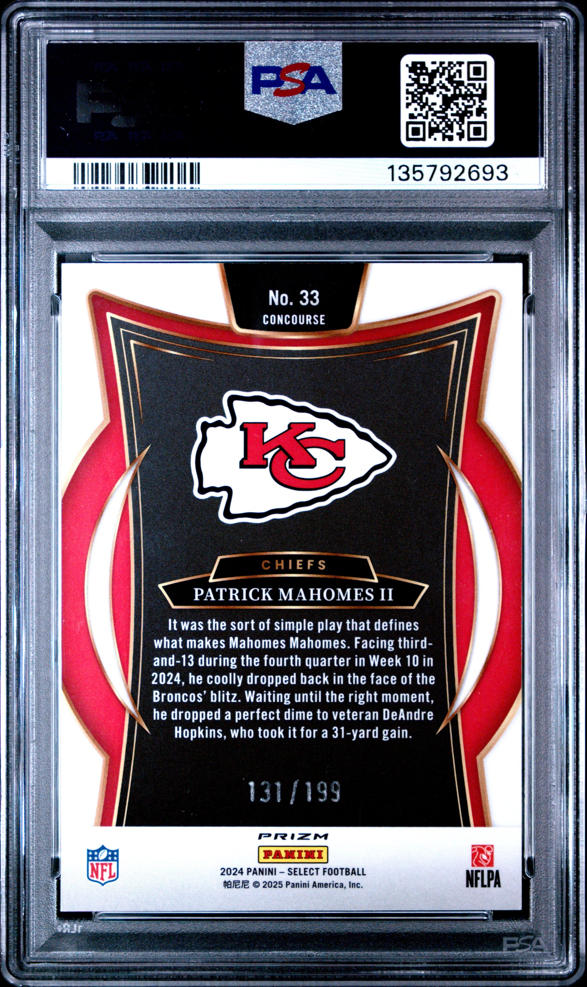 2024 Panini Select Patrick Mahomes Ii #33 White Shock PSA 9