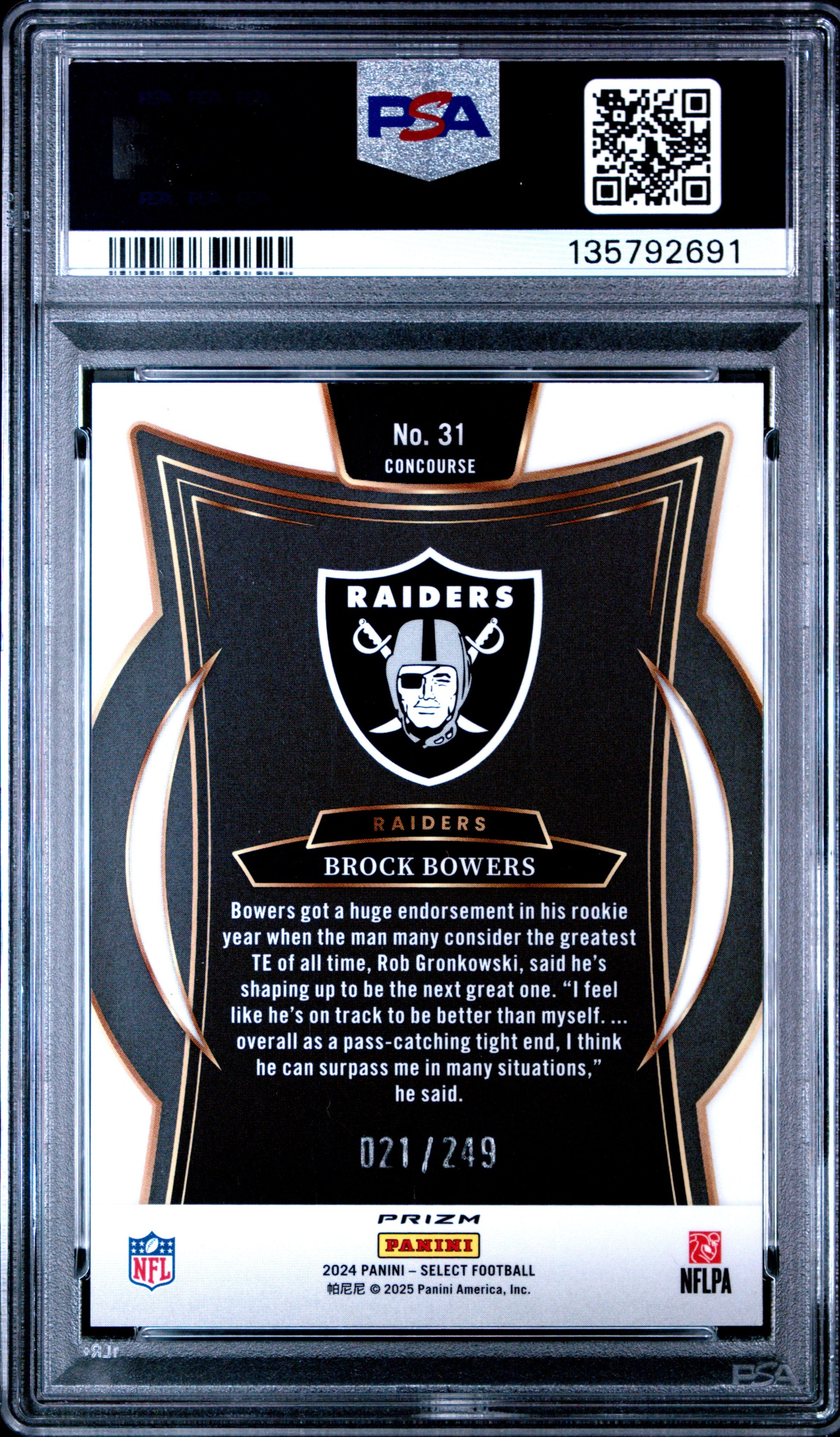 2024 Panini Select Brock Bowers #31 Red Shock PSA 9
