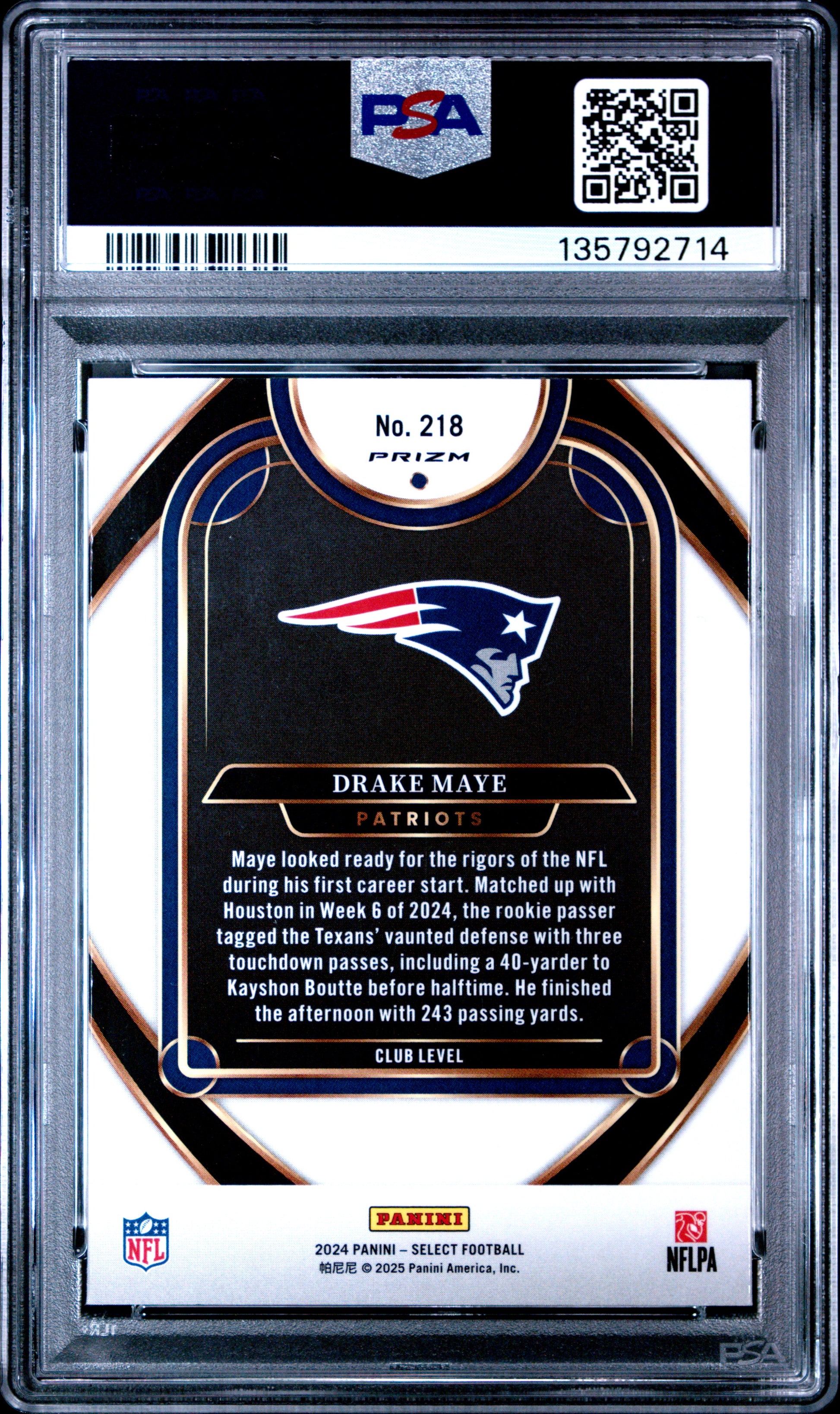 2024 Panini Select Drake Maye #218 Black & Orange Shock PSA 8