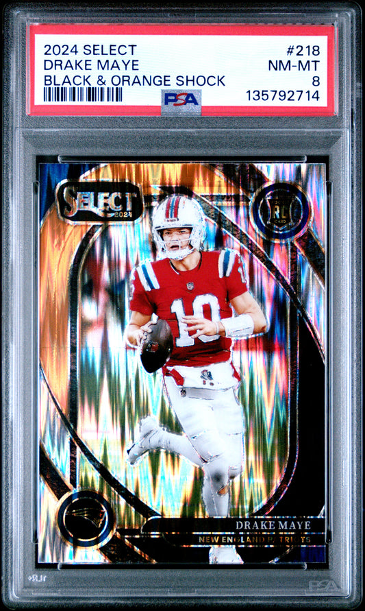 2024 Panini Select Drake Maye #218 Black & Orange Shock PSA 8