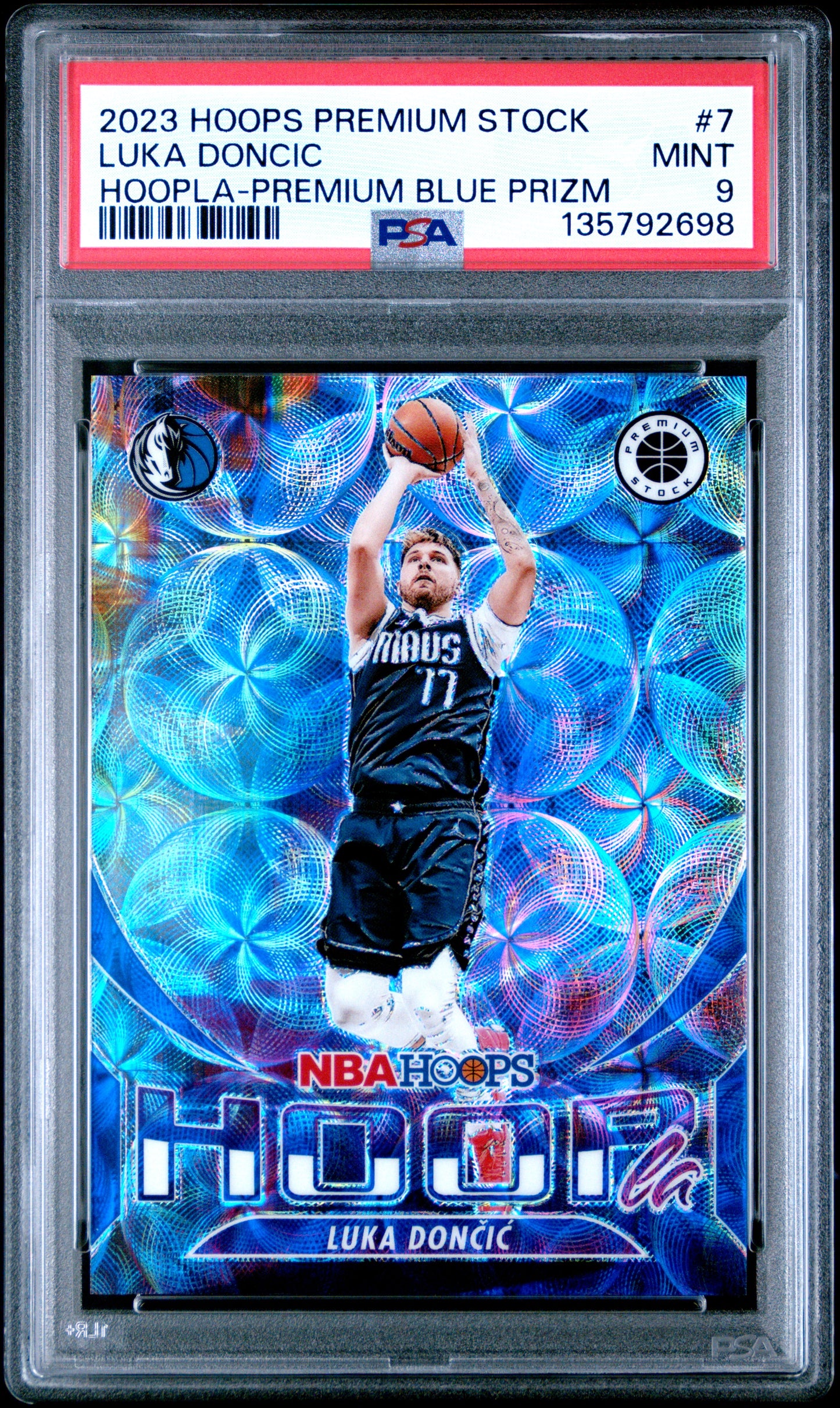 2023 Panini Hoops Premium Stock Hoopla Luka Doncic #7 Hoopla-Premium Blue Prizm PSA 9
