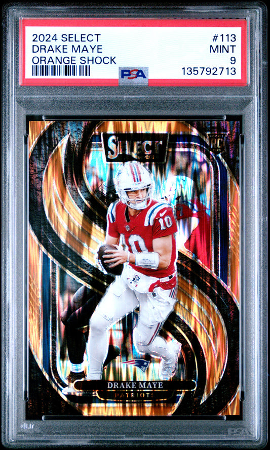 2024 Panini Select Drake Maye #113 Orange Shock PSA 9