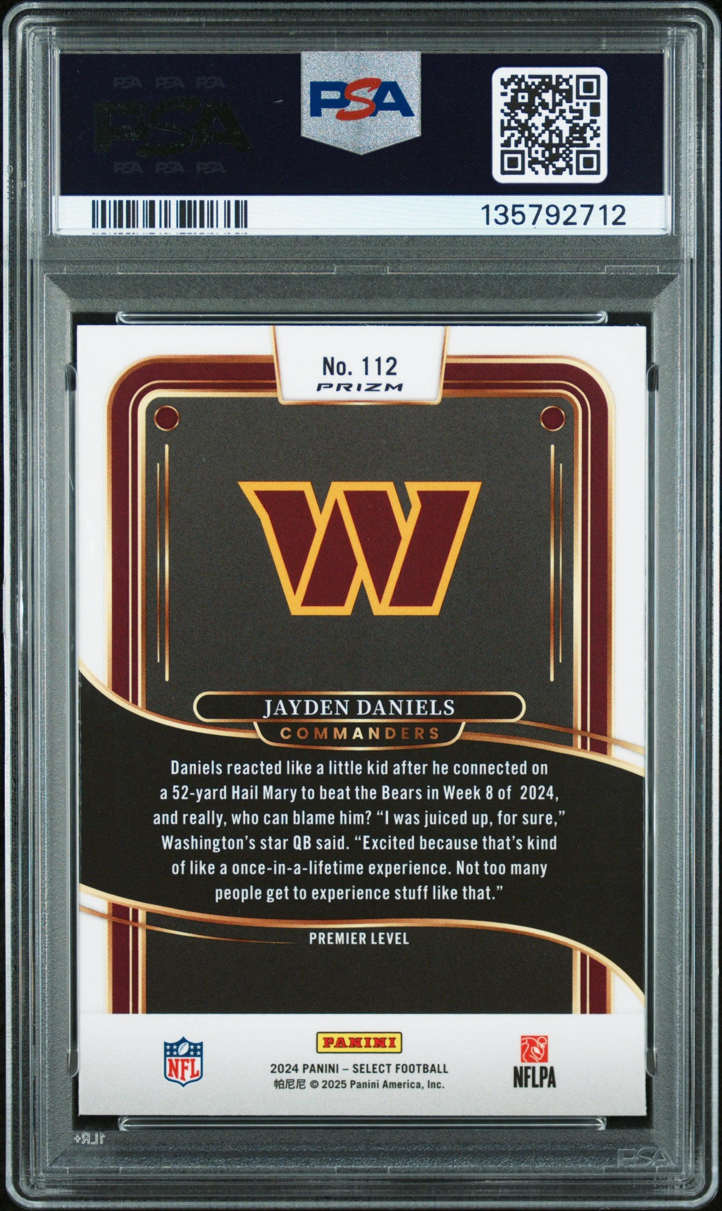 2024 Panini Select Jayden Daniels #112 Black & Red Shock PSA 9