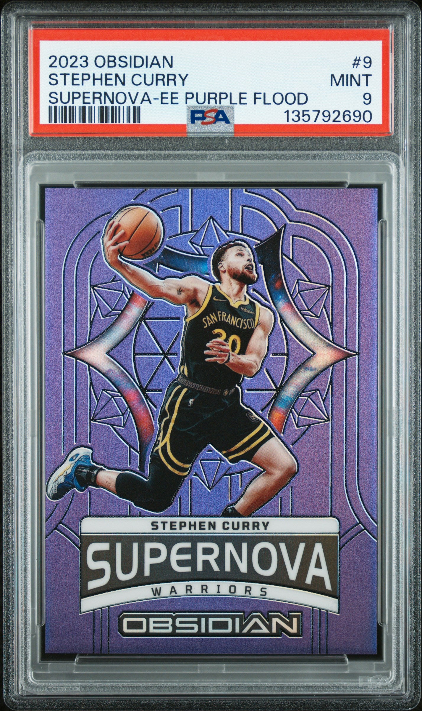 2023 Panini Obsidian Supernova Stephen Curry #9 Supernova-Ee Purple Flood PSA 9