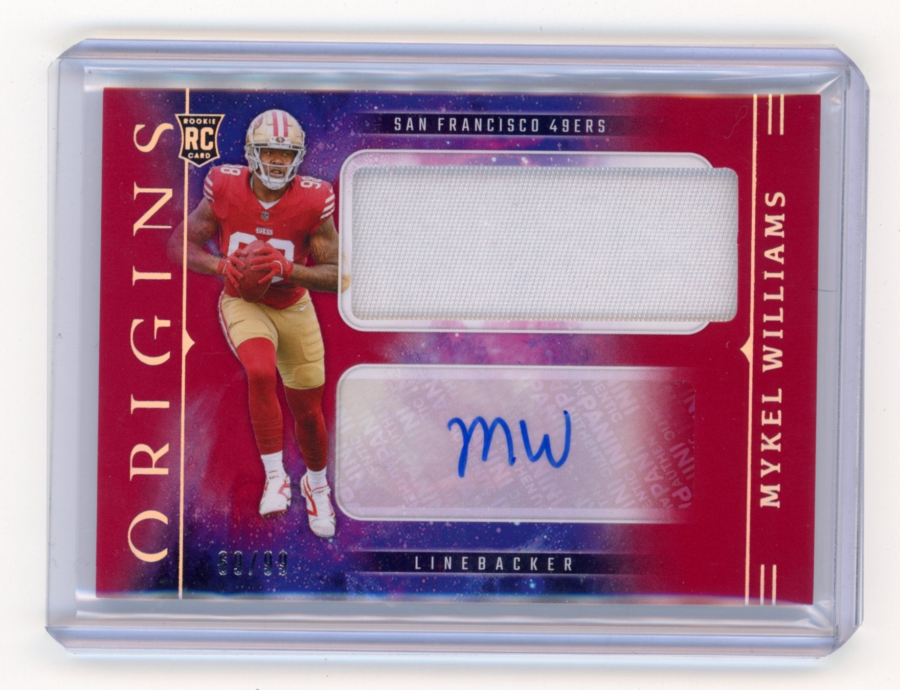 2025 Panini Origins Mykel Williams #RJJ-MWS Rookie Jumbo Patch Autographs Red #/99 San Francisco 49ers