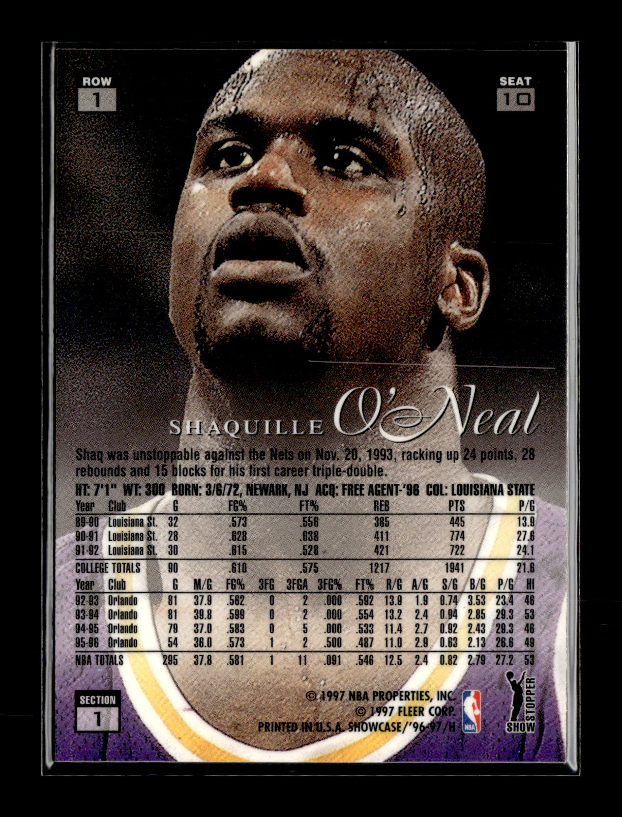 1996-97 Flair Showcase Shaquille O'Neal #10 Flair Showcase Row 1 (Grace) Los Angeles Lakers