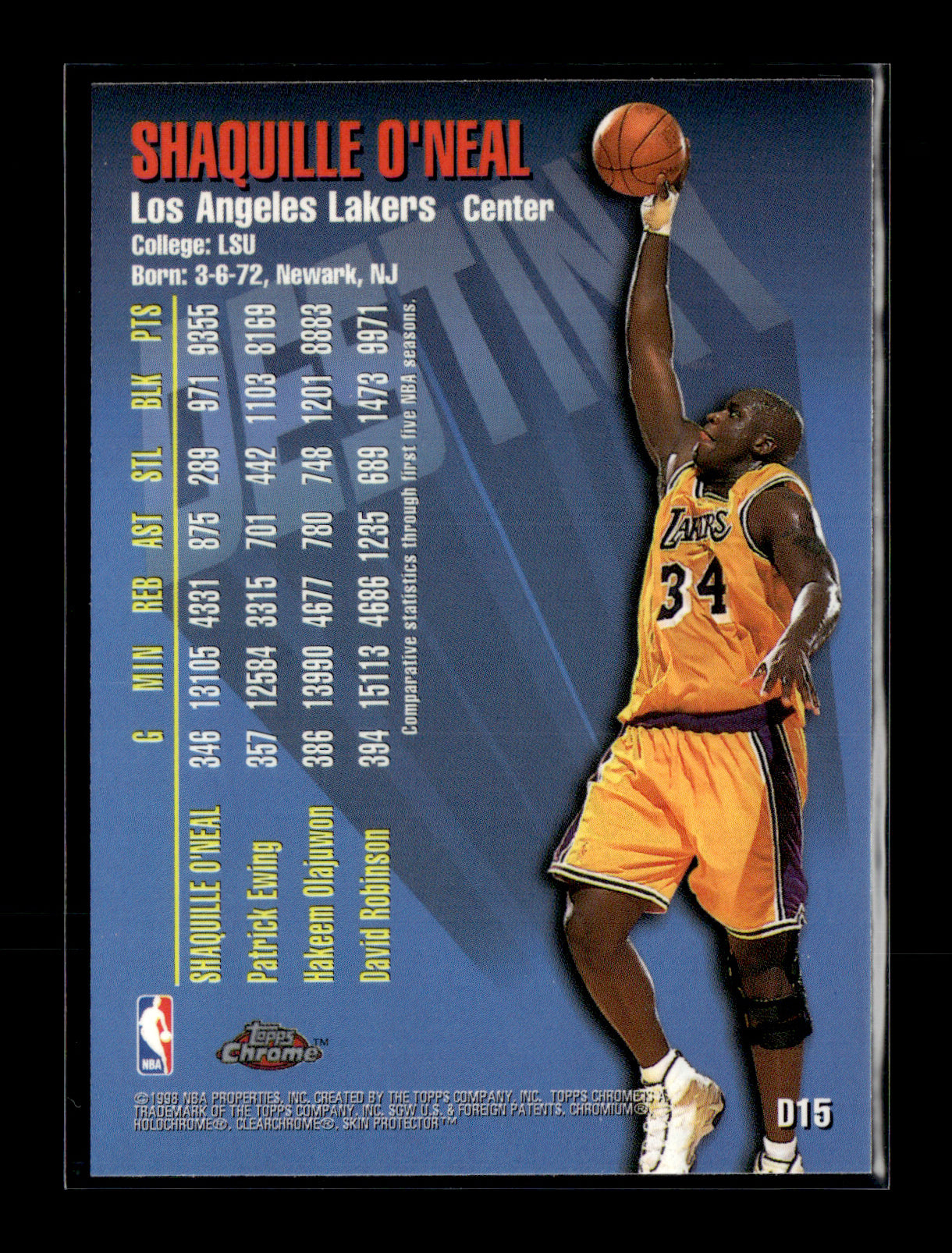 1997-98 Topps Chrome Shaquille O'Neal #D15 Destiny Los Angeles Lakers