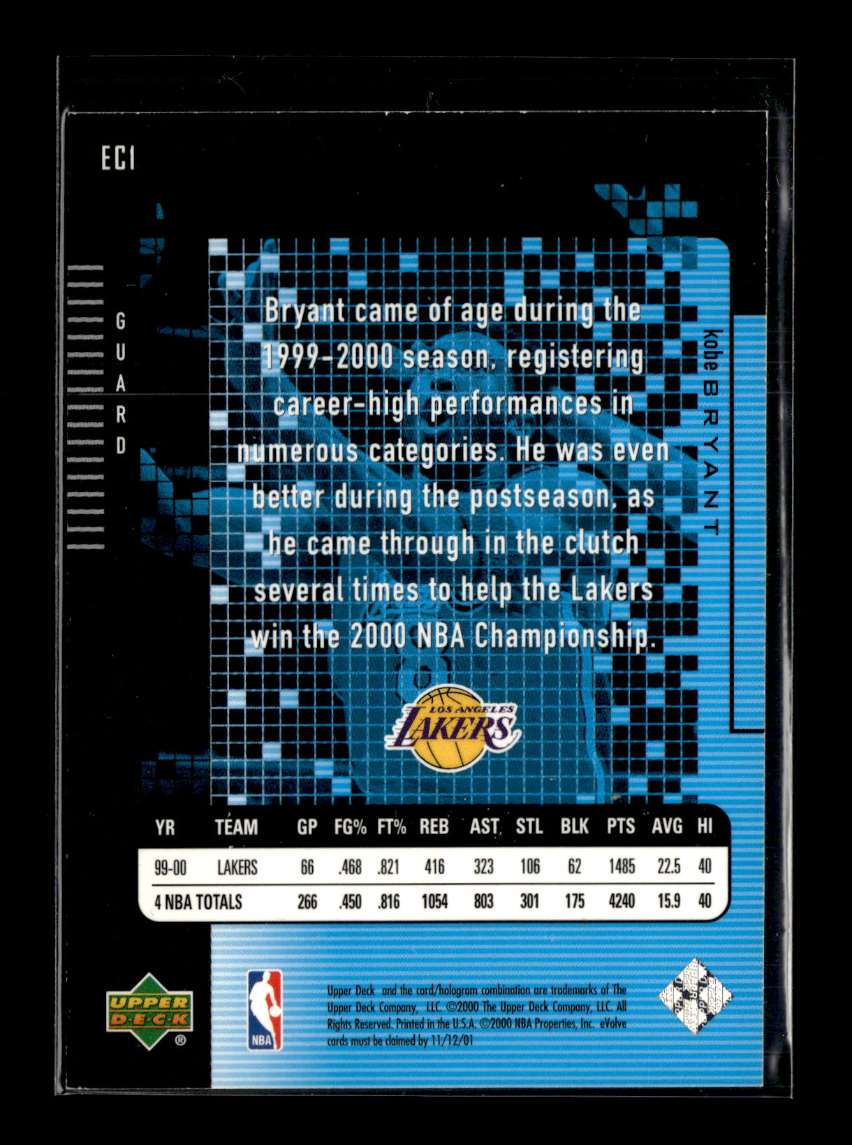 2000-01 Upper Deck Kobe Bryant #EC1 e-Cards (Series One) Los Angeles Lakers