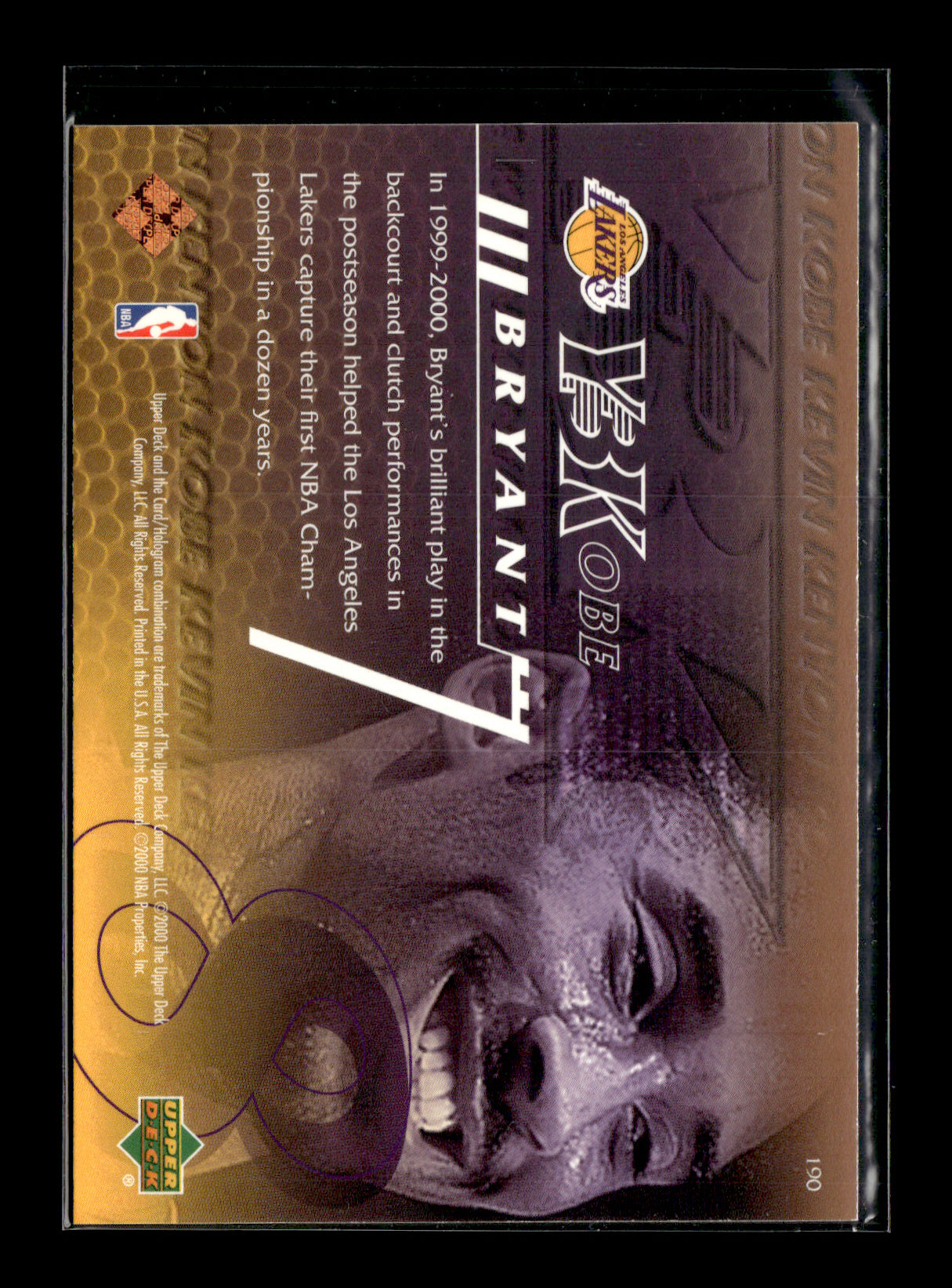 2000-01 Upper Deck Kobe Bryant #190 Los Angeles Lakers