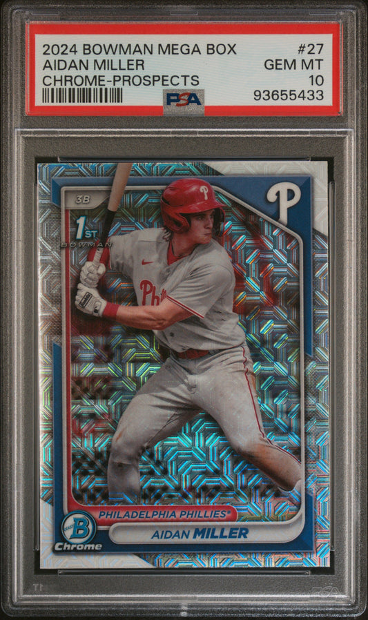 2024 Bowman Mega Box Chrome Prospects Aidan Miller #27 PSA 10 Philadelphia Phillies