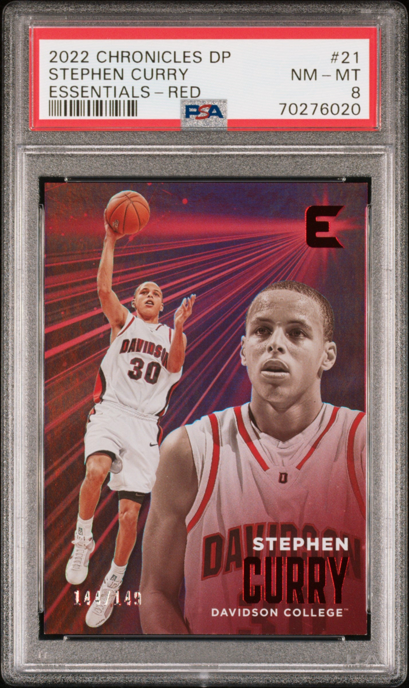 2022 Panini Chronicles Draft Picks Essentials Stephen Curry #21 Essentials-Red PSA 8 Davidson Wildcats