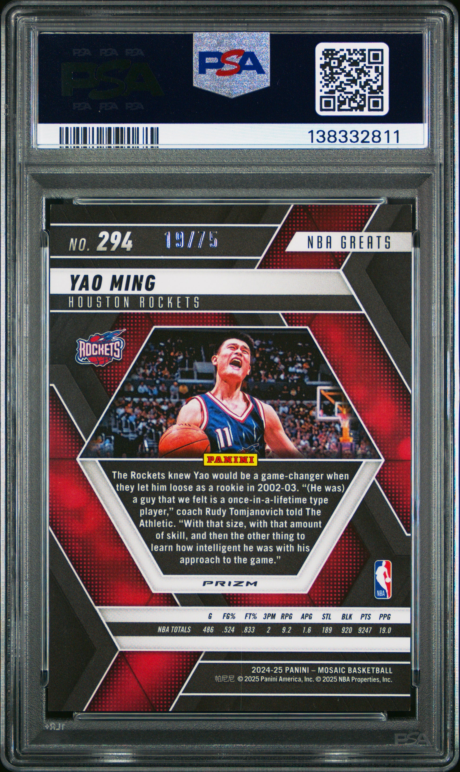 2024 Panini Mosaic Yao Ming #294 Bronze PSA 10 Houston Rockets