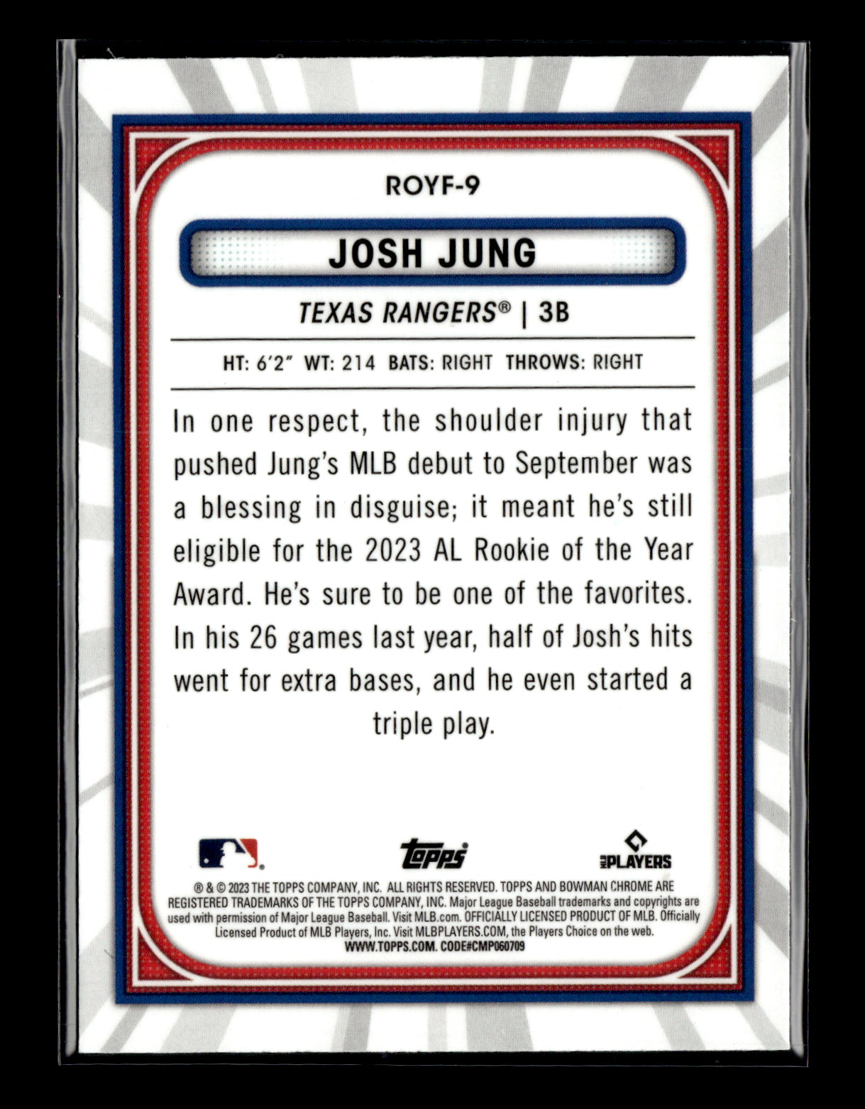 2023 Bowman Josh Jung #ROYF-9 Rookie of the Year Favorites Texas Rangers
