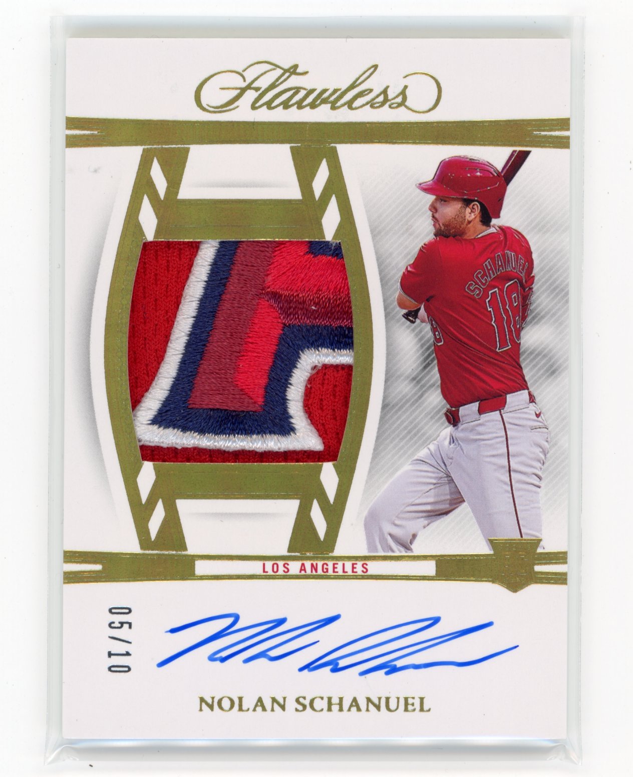2024 Panini Flawless Nolan Schanuel #DPA-NS Draft Patch Autograph Gold #/10 Los Angeles Angels