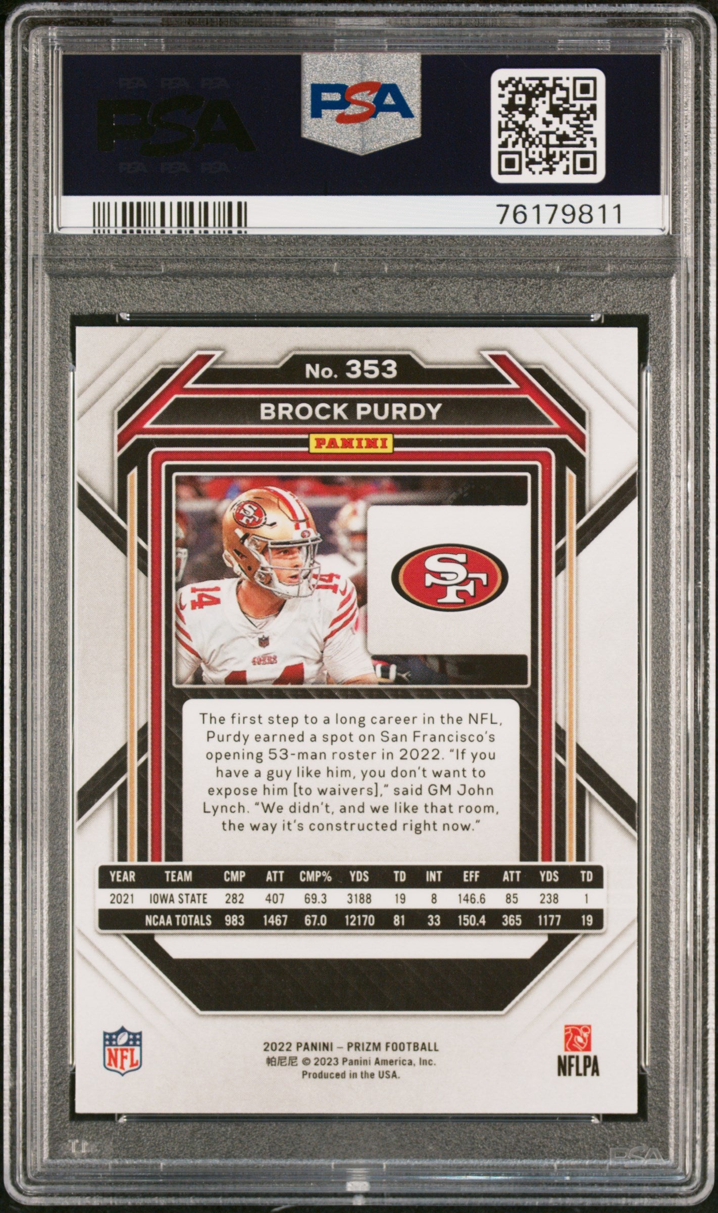 2022 Panini Prizm Brock Purdy #353 PSA 9 San Fransico 49ers