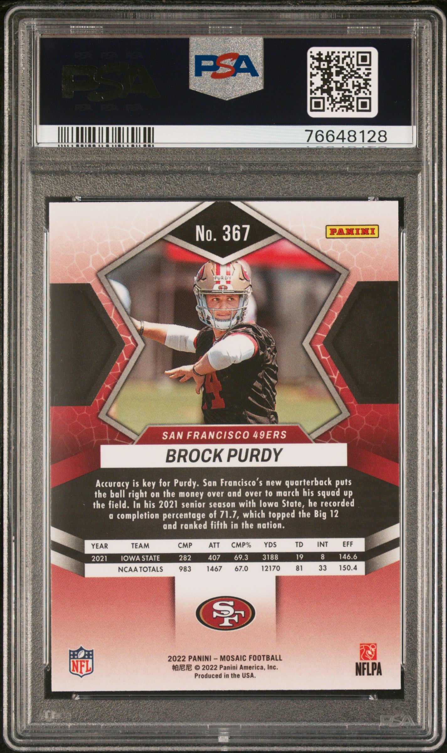 2022 Panini Mosaic Brock Purdy #367 PSA 9 San Fransico 49ers