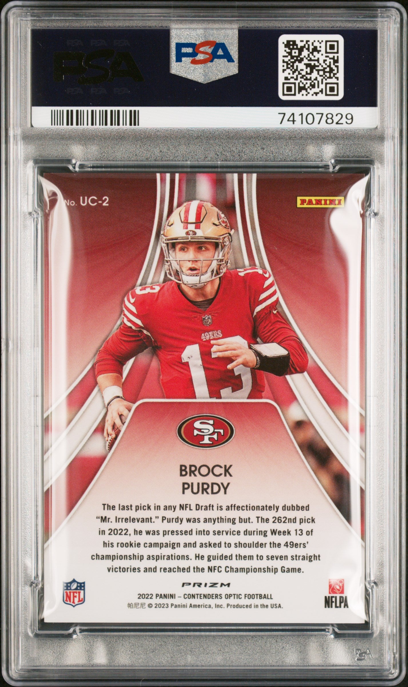 2022 Panini Contenders Optic Up And Coming Brock Purdy #UC2 Up And Coming PSA 9 San Fransico 49ers
