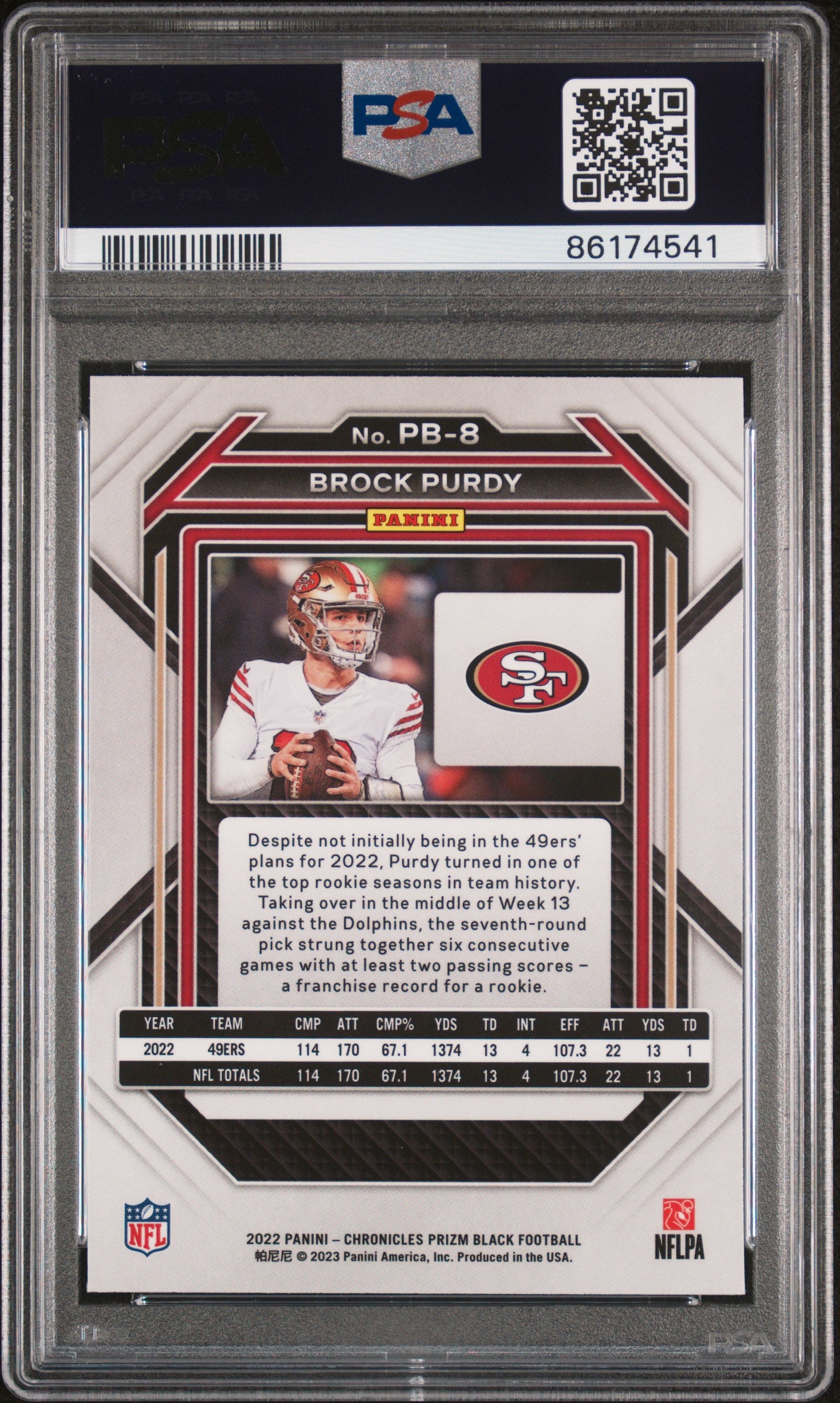 2022 Panini Chronicles Prizm Black Brock Purdy #PB8 PSA 10 San Fransico 49ers