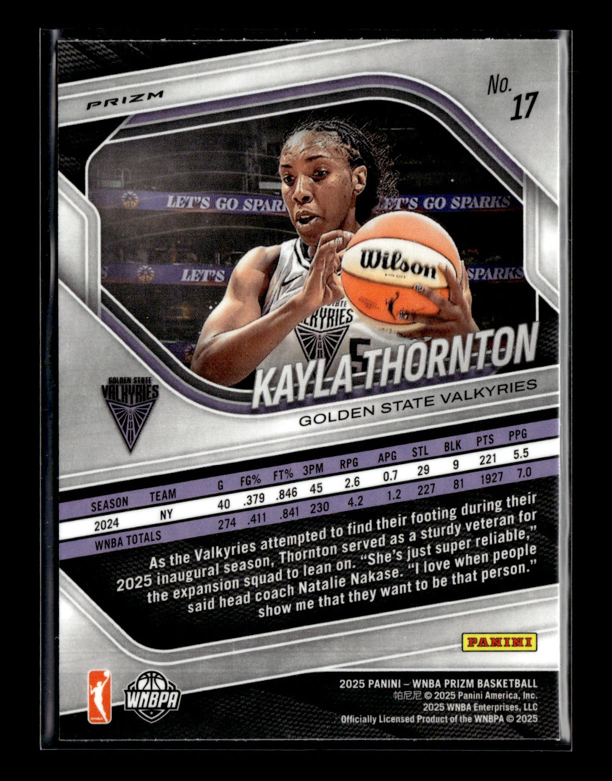 2025 Panini Prizm WNBA Kayla Thornton #17 Ice Prizms Golden State Valkyries