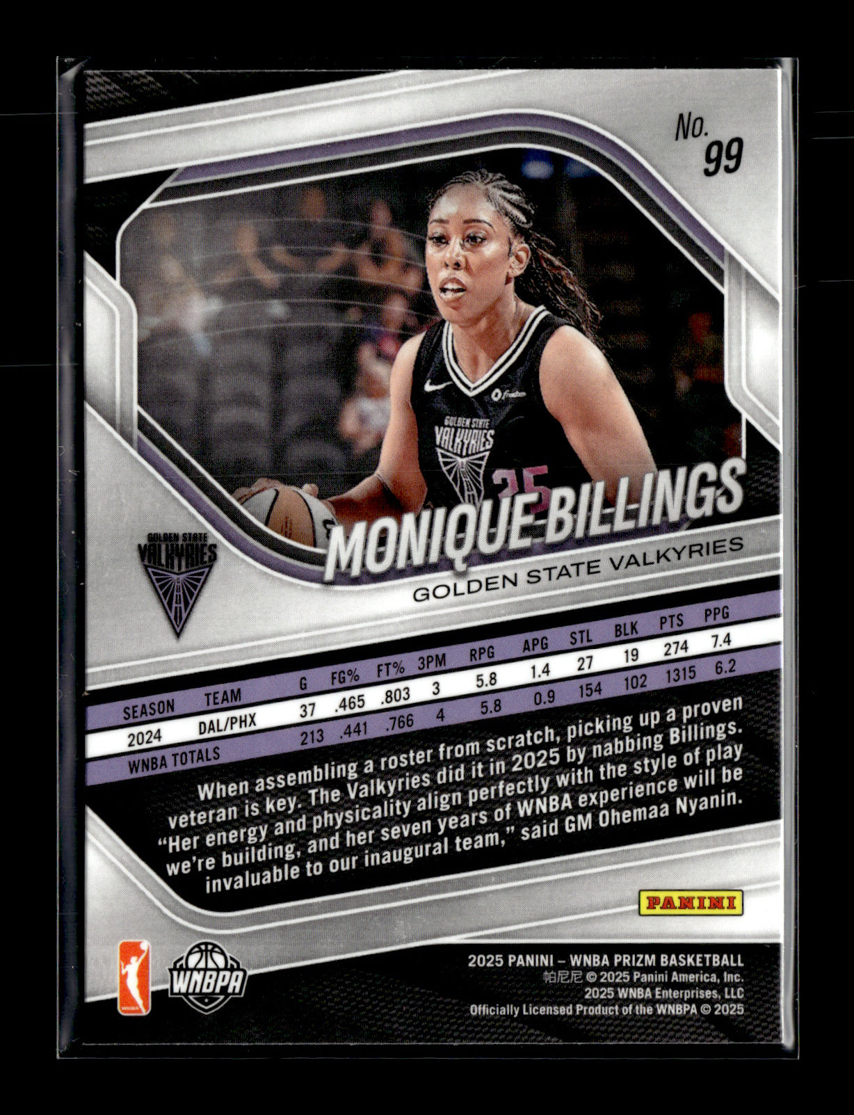 2025 Panini Prizm WNBA Monique Billings #99 Golden State Valkyries