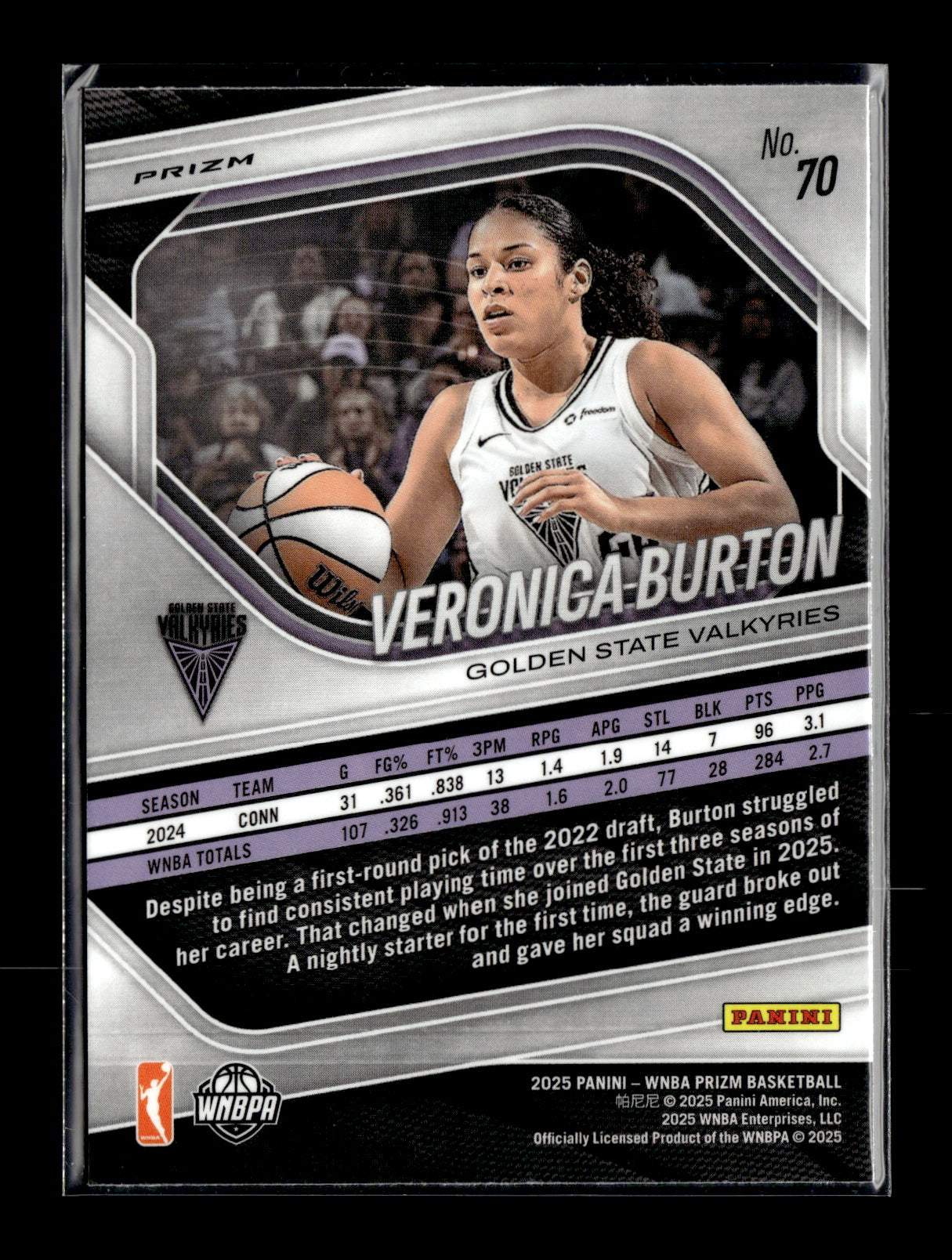 2025 Panini Prizm WNBA Veronica Burton #70 Ice Prizms Golden State Valkyries