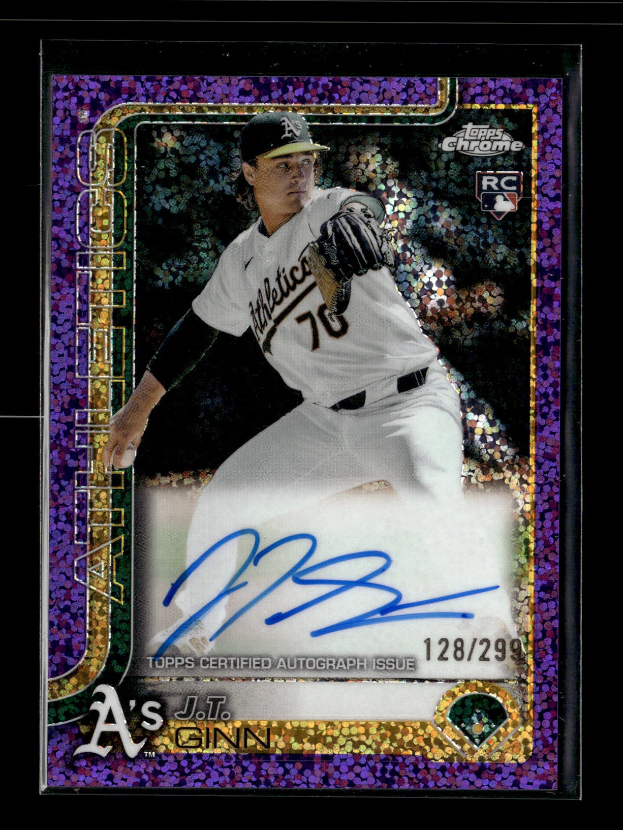 2025 Topps Chrome J.T. Ginn #RA-JTG Rookie Autographs Purple Speckle Refractors #/299 Athletics
