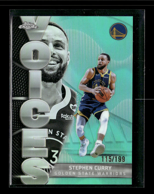 2025-26 Topps Chrome Stephen Curry #VS-5 Voices Aqua Refractor #/199 Golden State Warriors