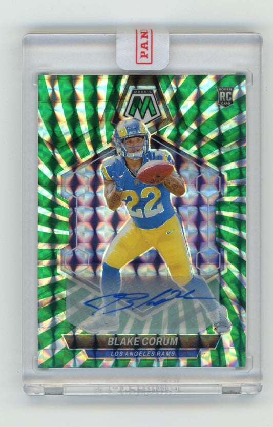 2024 Panini Mosaic Blake Corum #368 Rookie Autographs Mosaic Green Swirl #/15 Los Angeles Rams