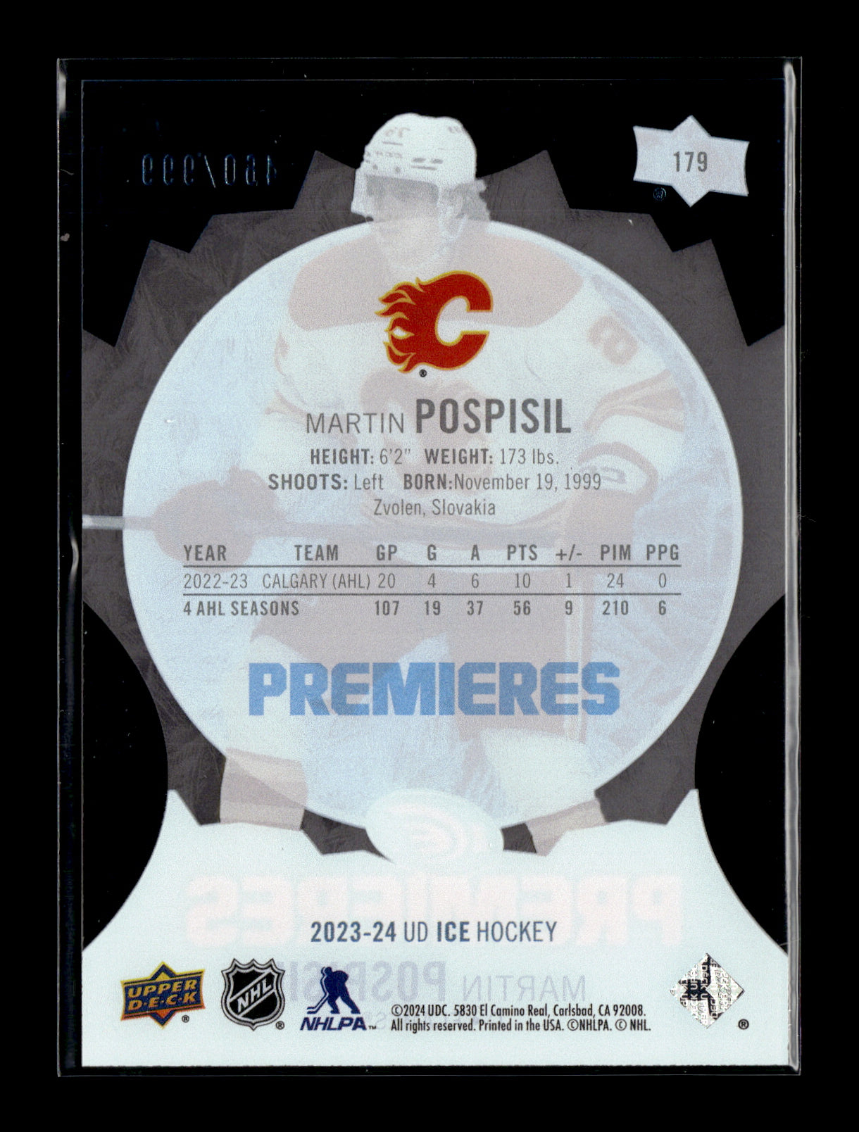 2023-24 Upper Deck Ice Martin Pospisil #179 #/999 Calgary Flames
