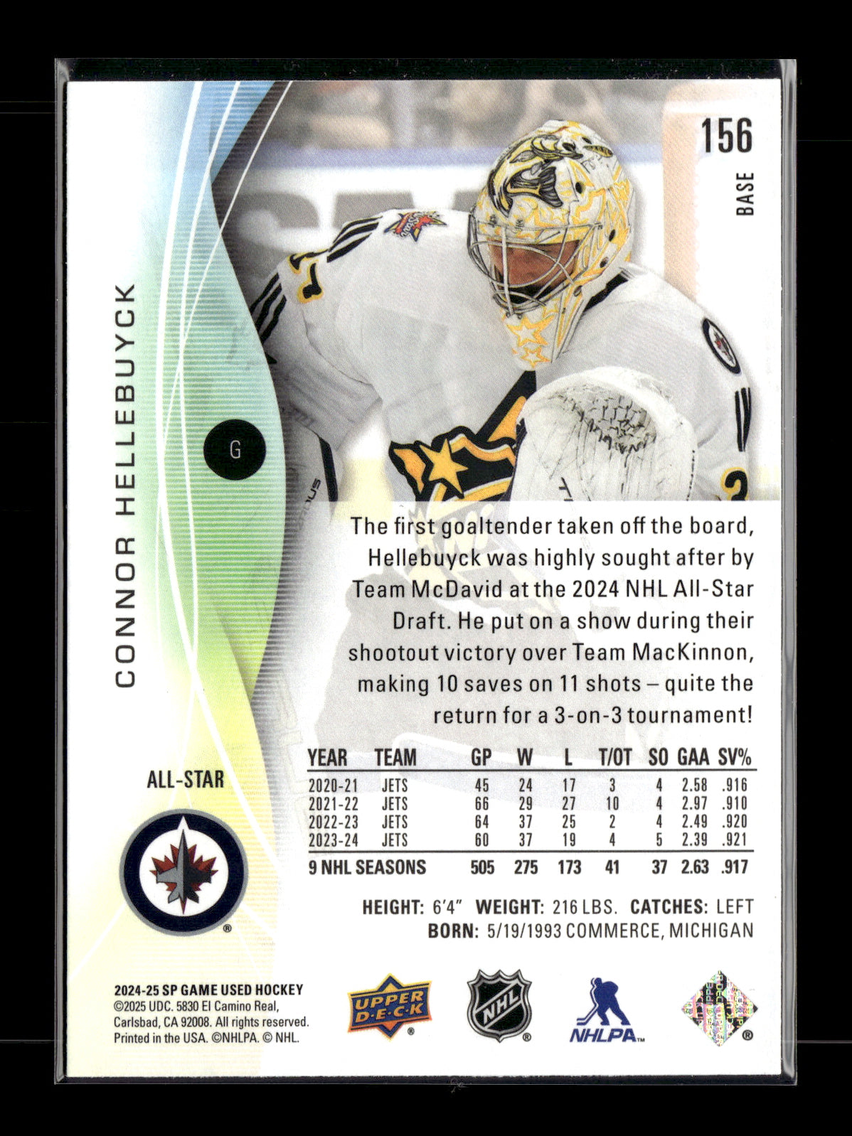2024-25 SP Game Used Connor Hellebuyck #156 Winnipeg Jets