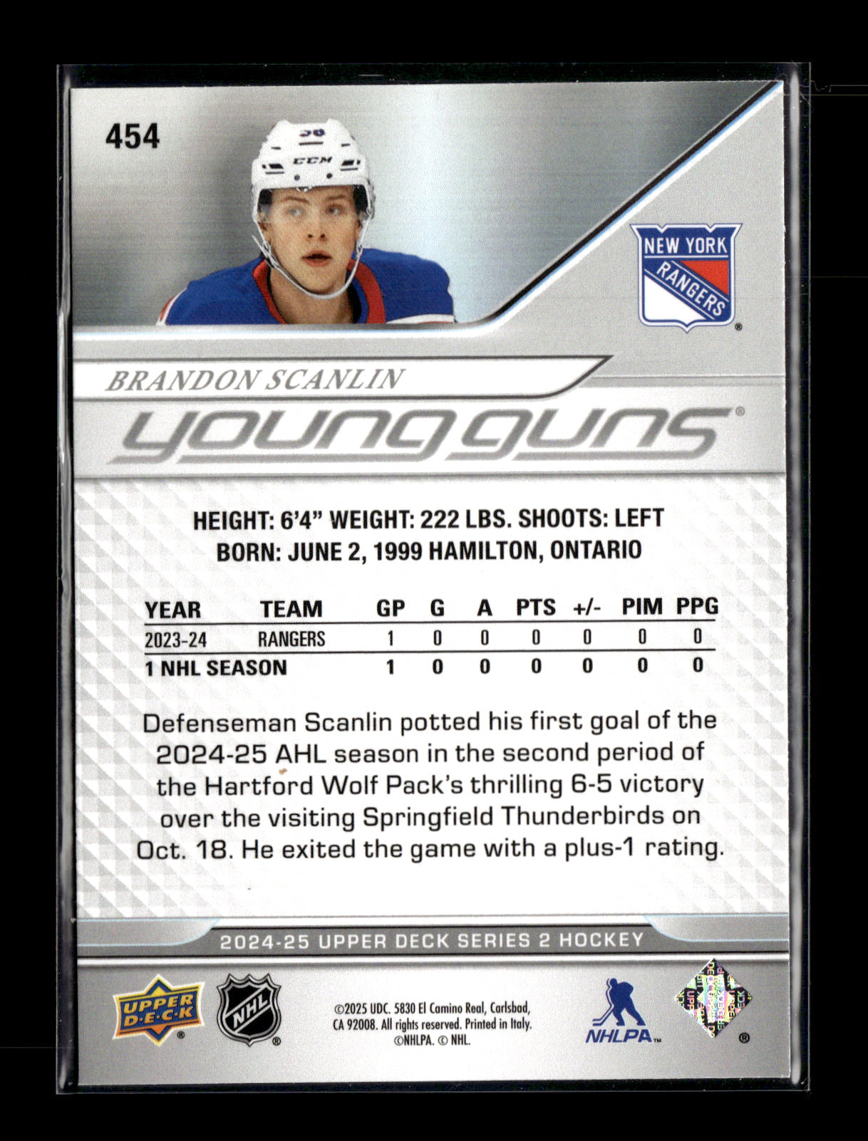 2024-25 Upper Deck Brandon Scanlin #454 New York Rangers